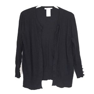 Philosophy | Covered Button Cropped Crew Neck Cardigan Sweater in Black